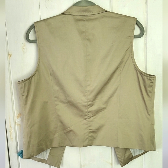 Chicos Beige Cotton Stretch Dress Open Front Vest - Picture 5 of 6
